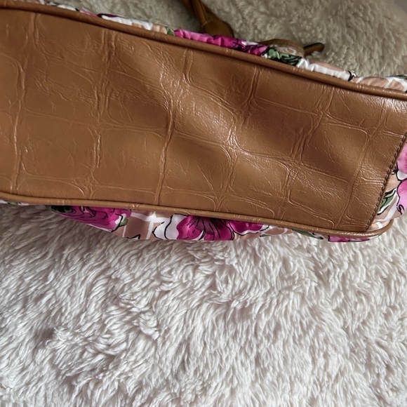 Pink White Floral Purse with Green Tan Handbag Women’s Medium size Excel… - Picture 12 of 16